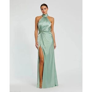 IEENA FOR MAC DUGGAL Green Open Back High Neck Side Ruched Gown US 4 $398